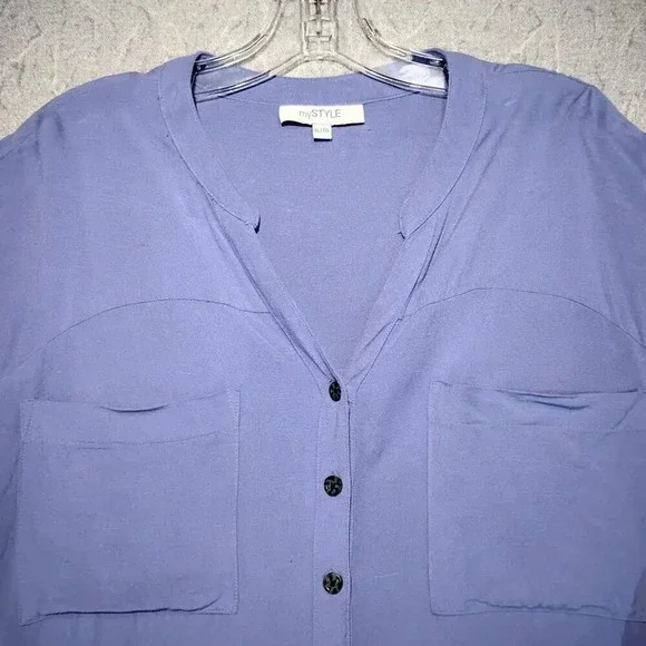 My  Style Women's Purple Long Adjustable Sleeve Button Down Size XL - Picture 2 of 13